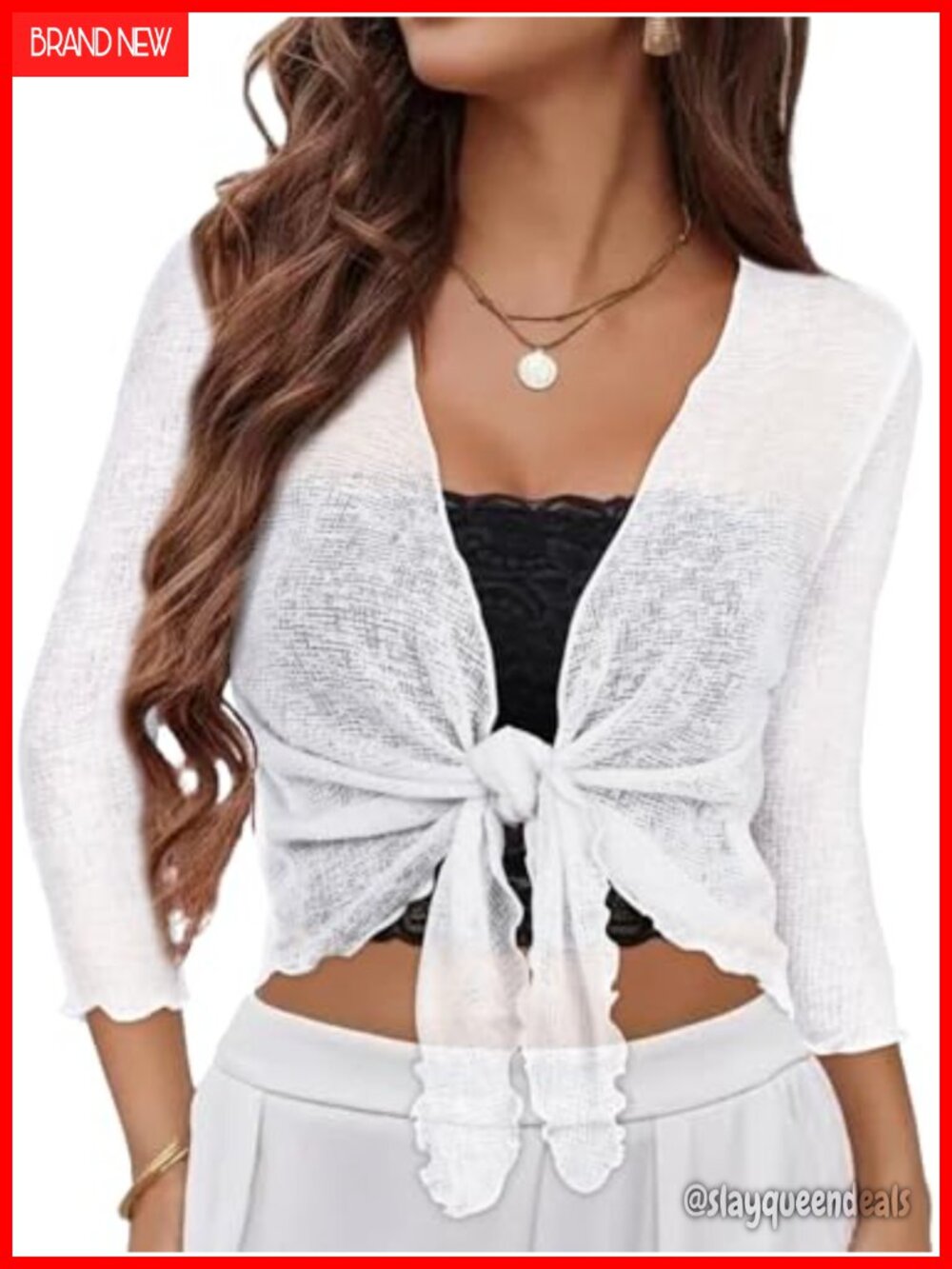 Sheer Crop Cardigan Tie Front 3/4 Sleeve Bolero Shrug for Dress